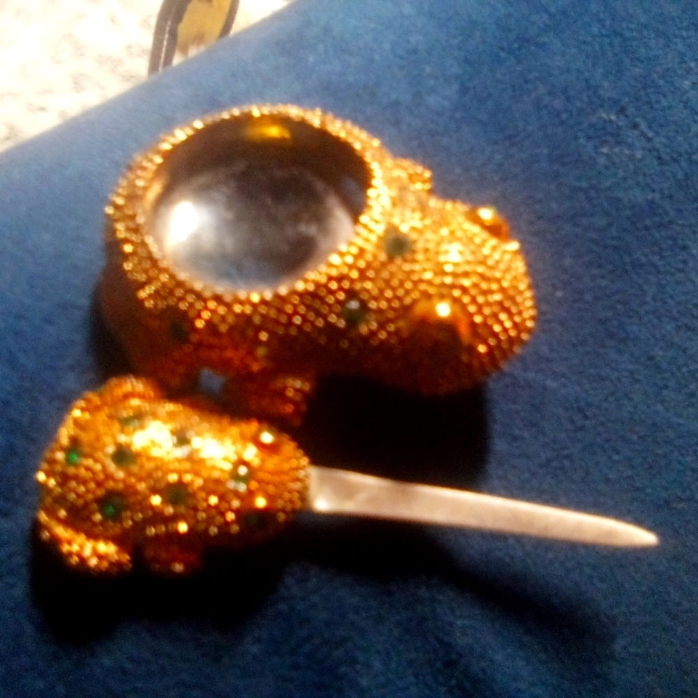 Vintage Brass Frog desk set (magnifier & letter opener)